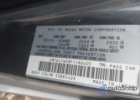 2015 Mazda Mazda6 I Grand Touring z USA, uszkodzony, nr VIN JM1GJ1W58F1186605